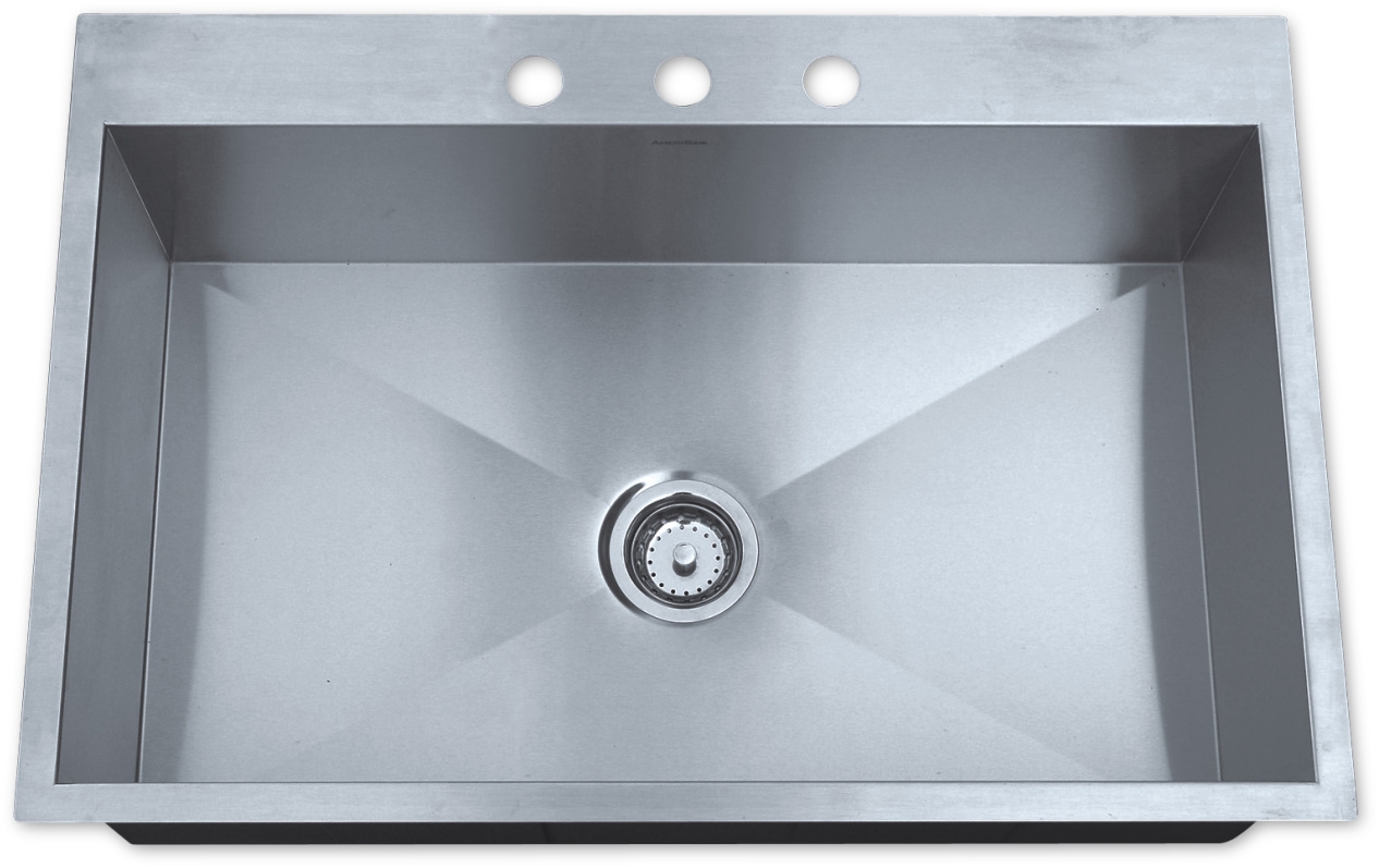 33 x 22 single bowl stainless steel kitchen sink