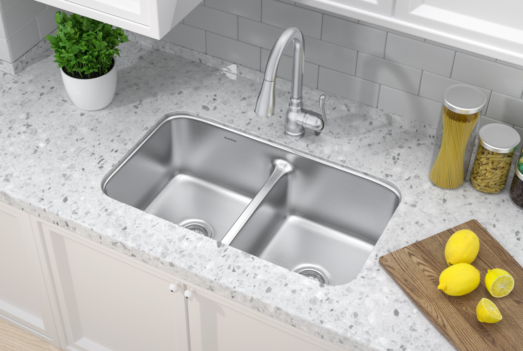 double bowl kitchen sink with tap hole